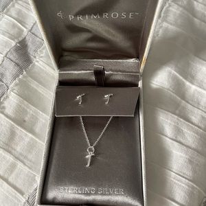 Sterling silver T initial necklace and earrings